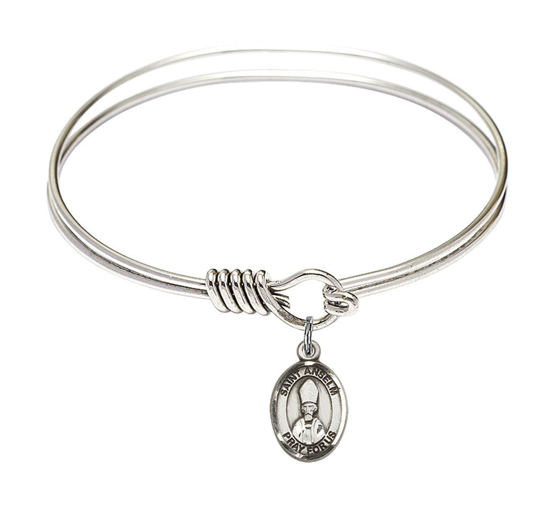St Anselm of Canterbury Round Eye Hook Bangle Bracelet - Sterling Silver Charm - 6.25 Inch 9342SS
