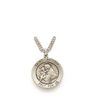 St Anthony Necklace - Sterling Silver Round Medal On 20 Stainless Chain SM0226SH