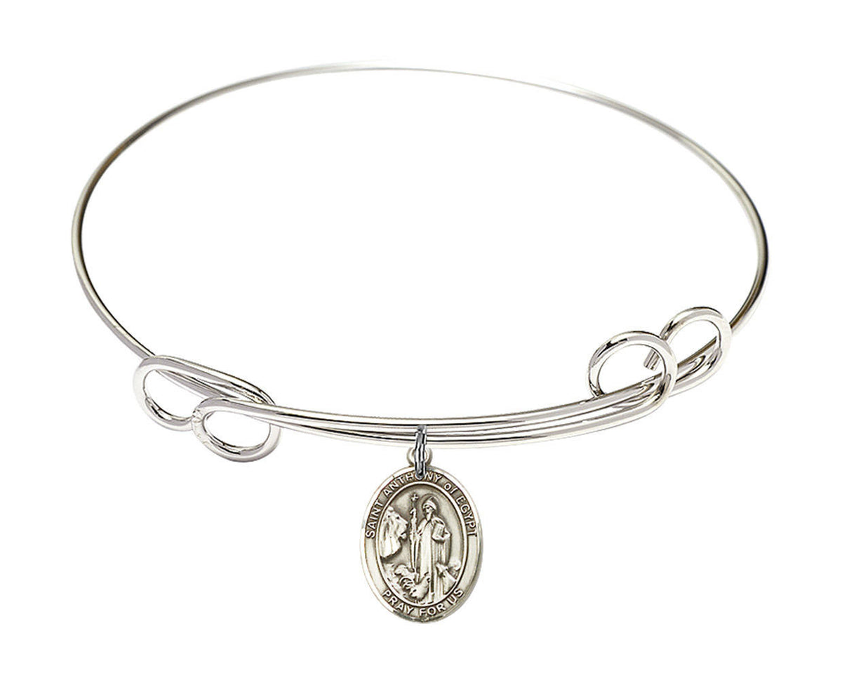 St Anthony of Egypt Double Loop Bangle Bracelet - Sterling Silver Charm 9317SS