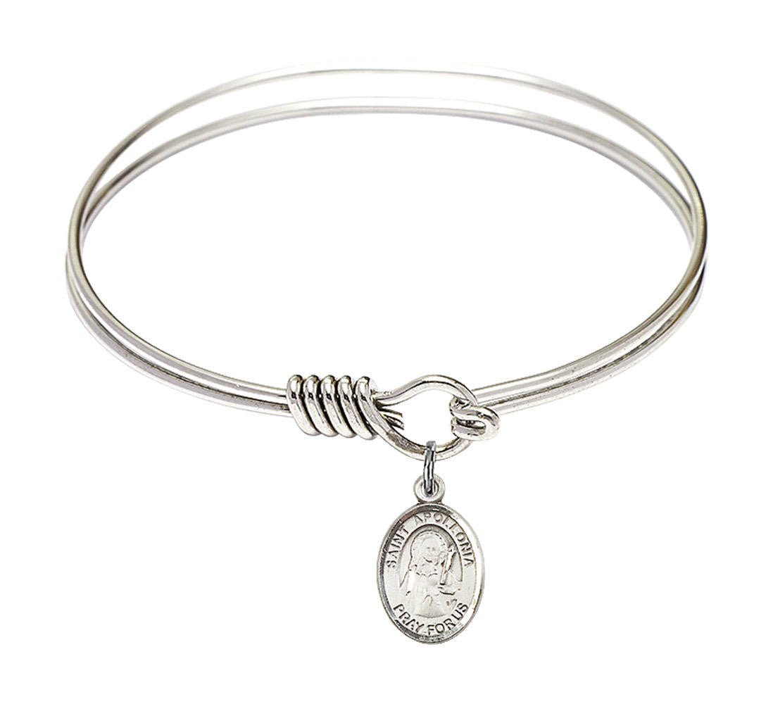 St Apollonia Round Eye Hook Bangle Bracelet - Sterling Silver Charm - 6.25 Inch 9005SS