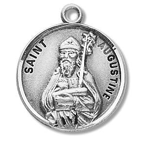 St Augustine Medal - Sterling Silver - On 20 Stainless Chain - Sterling Silver 7/8 x 3/4 Round Pendant