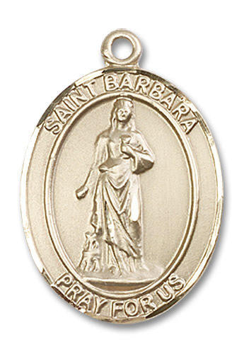 St Barbara Medal - 14kt Gold Oval Pendant 3 Sizes