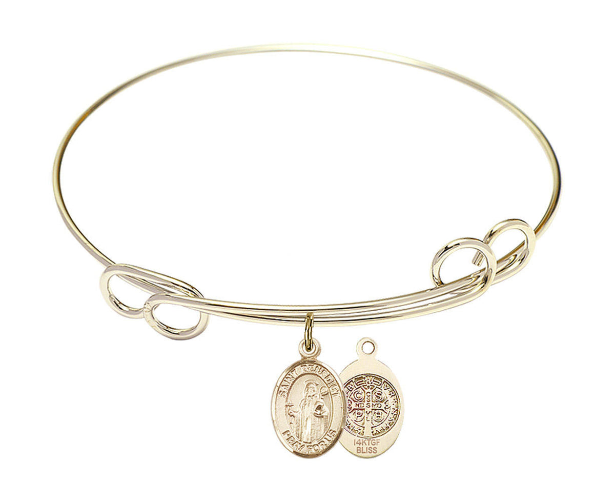 St Benedict Double Loop Bangle Bracelet - Gold-Filled Charm 9008GF