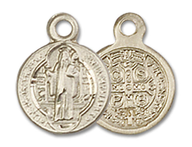 St Benedict Medal Charm - 14kt Gold Round Pendant 2341