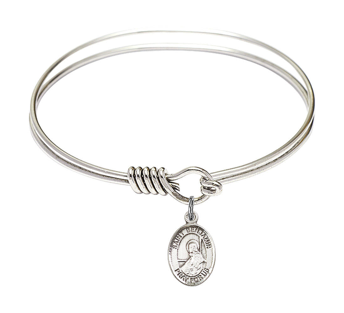 St Benjamin Round Eye Hook Bangle Bracelet - Sterling Silver Charm - 6.25 Inch 9013SS