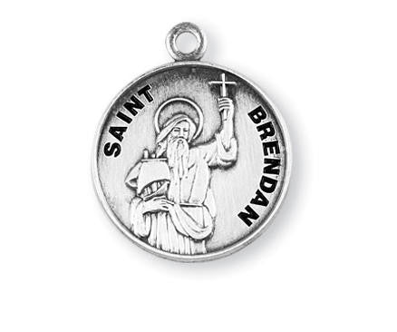 St Brendan Medal - Sterling Silver - On 20 Stainless Chain - Sterling Silver 7/8 x 3/4 Round Pendant