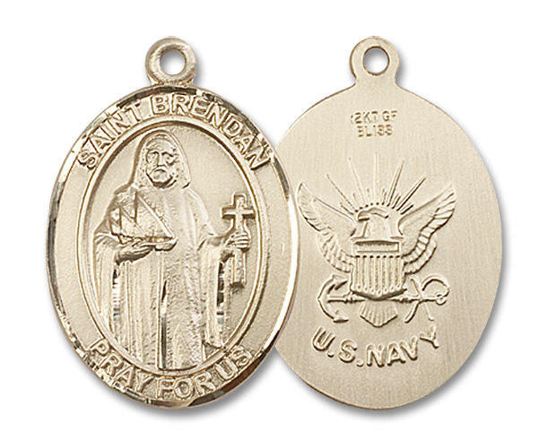 St Brendan Navy Medal - 14kt Gold Oval Pendant 2 Sizes