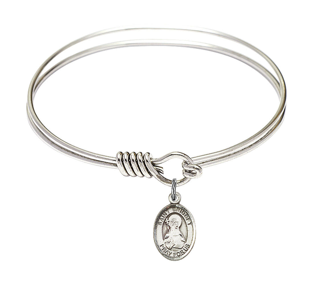 St Bridget of Sweden Round Eye Hook Bangle Bracelet - Sterling Silver Charm - 6.25 Inch 9122SS