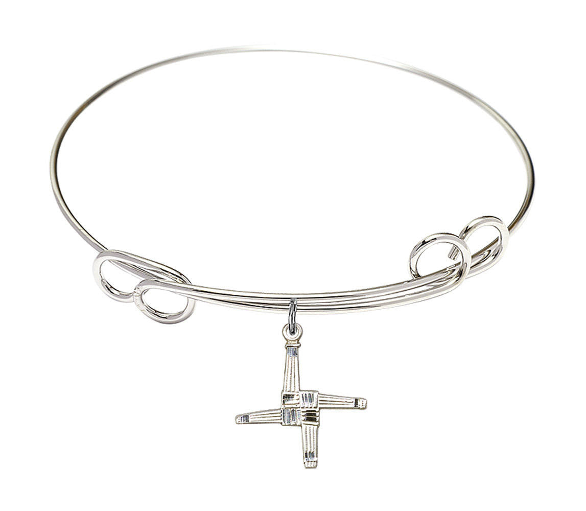 St Brigid Cross Double Loop Bangle Bracelet - Sterling Silver Charm