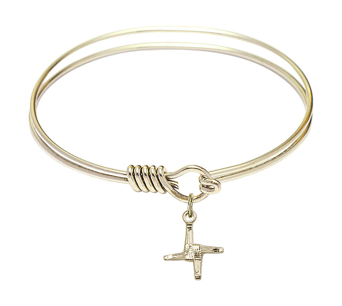 St Brigid Cross Round Eye Hook Bangle Bracelet - Gold-Filled Charm - 6.25 Inch 0291GF