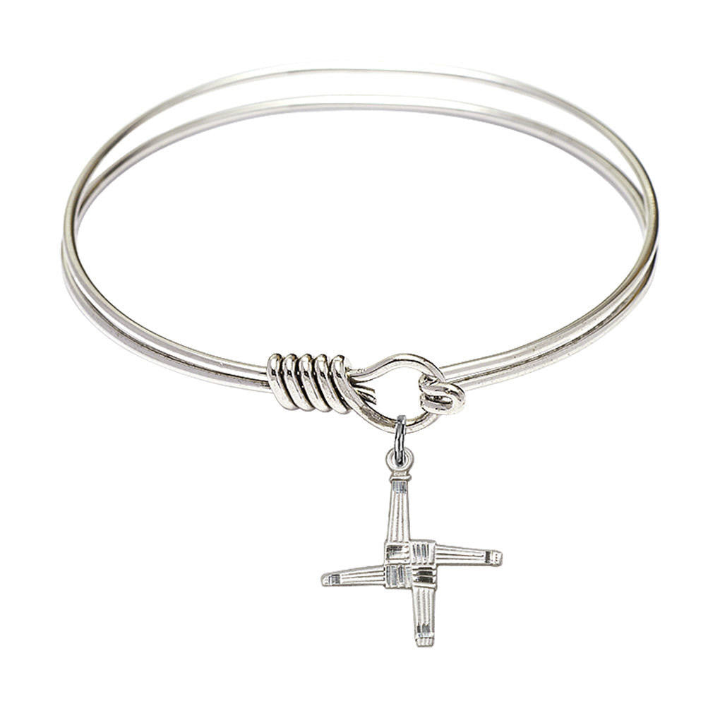 St Brigid Cross Round Eye Hook Bangle Bracelet - Sterling Silver Charm - 6.25 Inch 0290SS