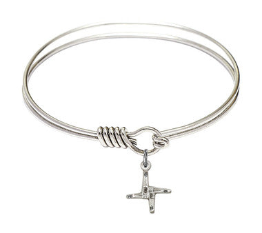 St. Brigid Cross Round Eye Hook Bangle Bracelet - Sterling Silver Charm - 6.25 Inch (0291SS)