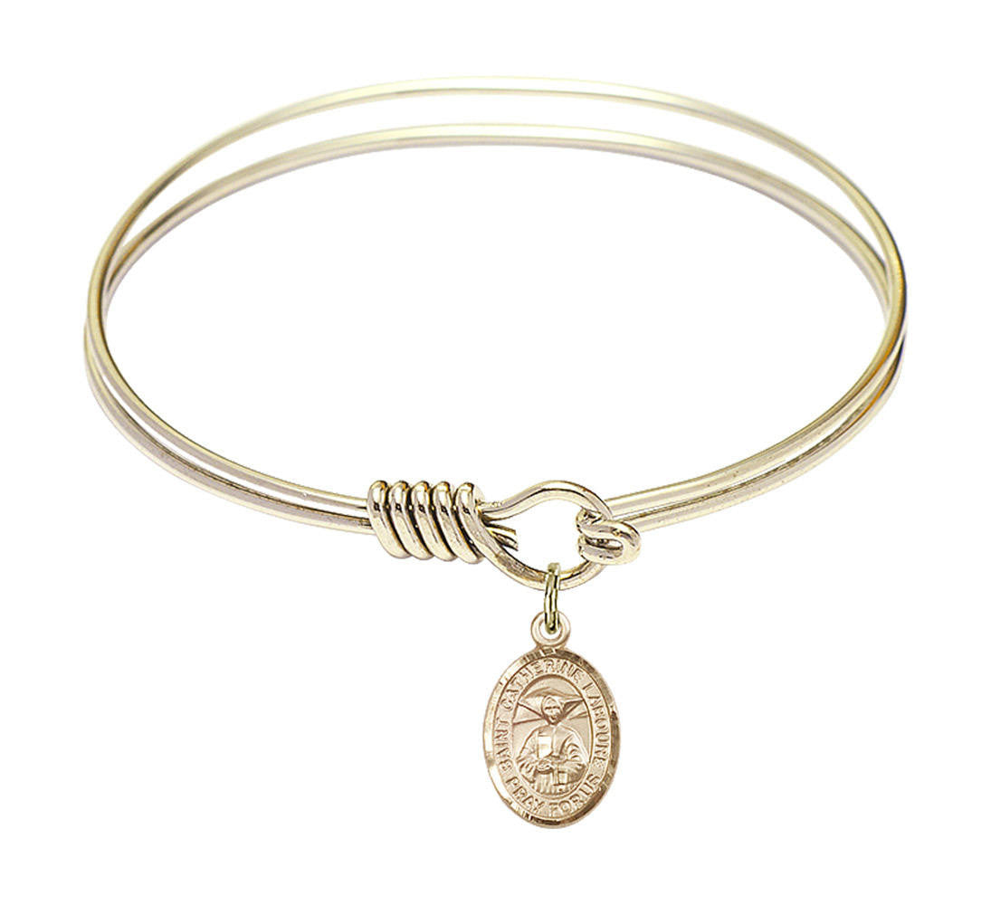 St Catherine Laboure Round Eye Hook Bangle Bracelet - Gold-Filled Charm - 6.25 Inch 9021GF