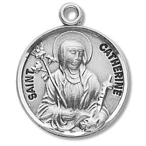 St Catherine Medal - Sterling Silver - On 18 Stainless Chain - Sterling Silver 7/8 x 3/4 Round Pendant