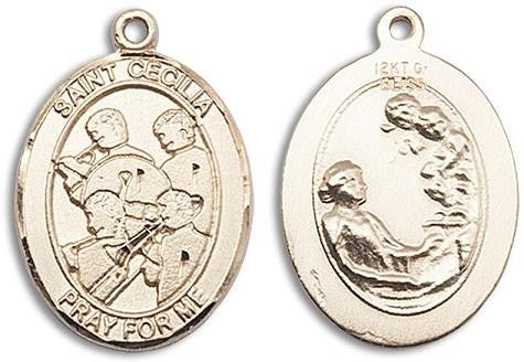 St Cecilia Marching Band Medal - 14kt Gold Oval Pendant 3 Sizes