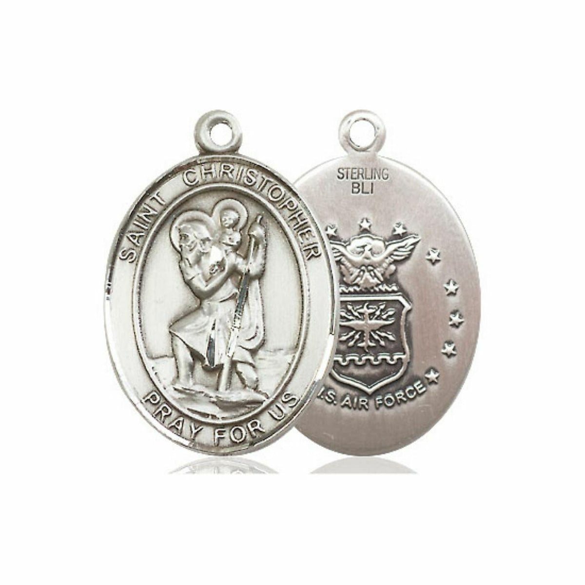 St Christopher Air Force Medal - Sterling Silver Oval Pendant 3 Sizes