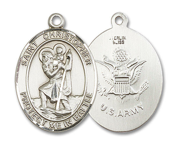 St Christopher Army Medal - Sterling Silver Oval Pendant 2 Sizes