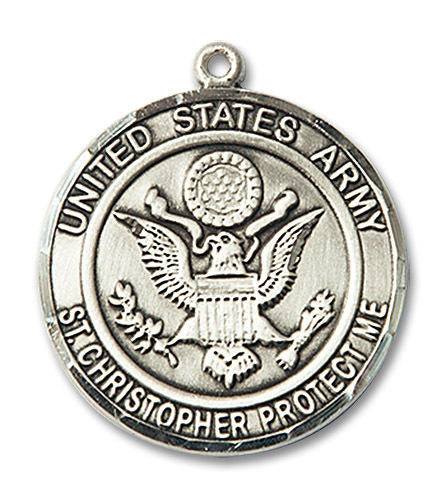 St Christopher Army Medal - Sterling Silver Round Pendant 2 Sizes