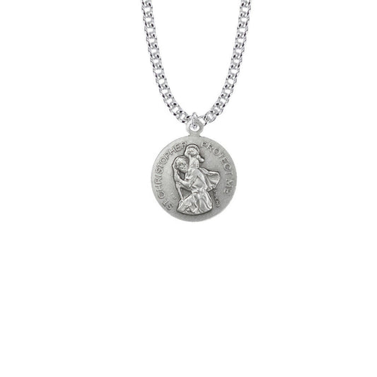 St Christopher Baseball Necklace - Sterling Silver Round Medal On 20 Stainless Chain SM0927SH