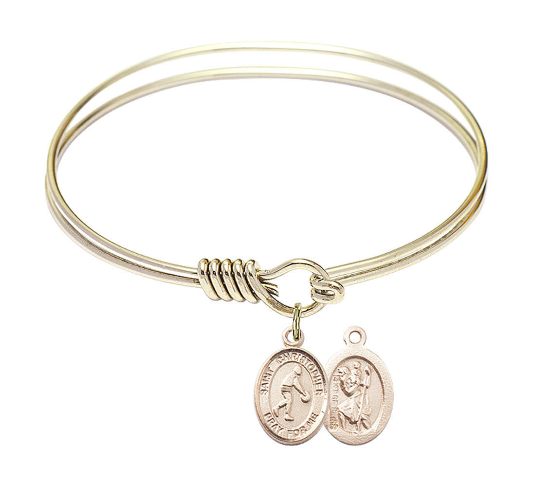St Christopher - Basketball Round Eye Hook Bangle Bracelet - Gold-Filled Charm - 6.25 Inch 9153GF