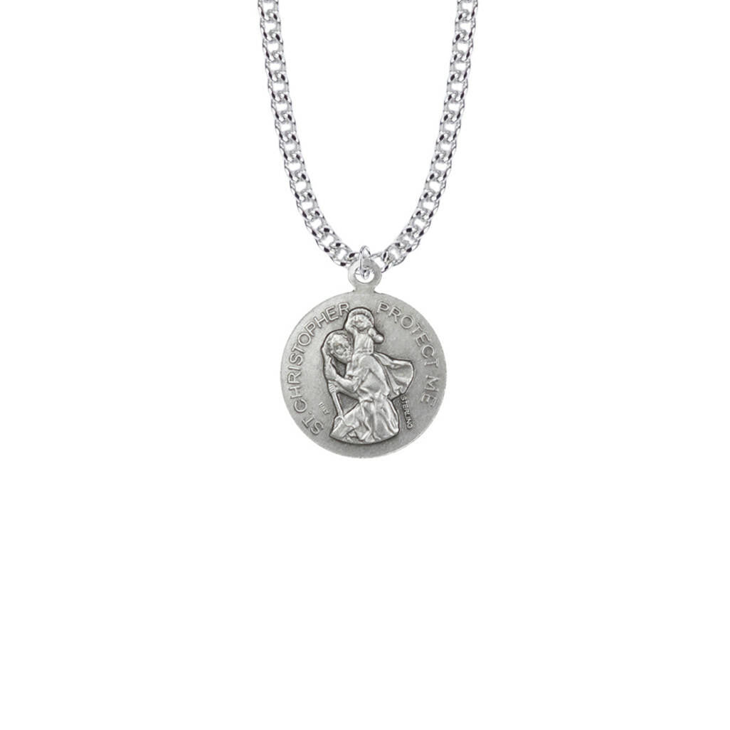 St Christopher Boys Basketball Necklace - Sterling Silver Round Medal On 20 Stainless Chain SM0926SH