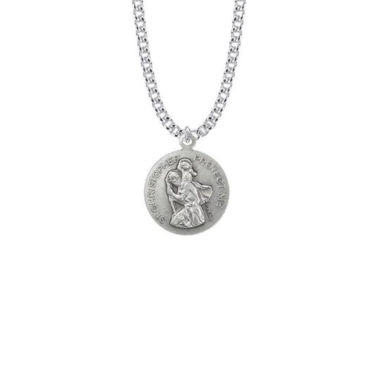 St Christopher Boys Basketball Necklace - Sterling Silver Round Medal On 20 Stainless Chain SM0926SH