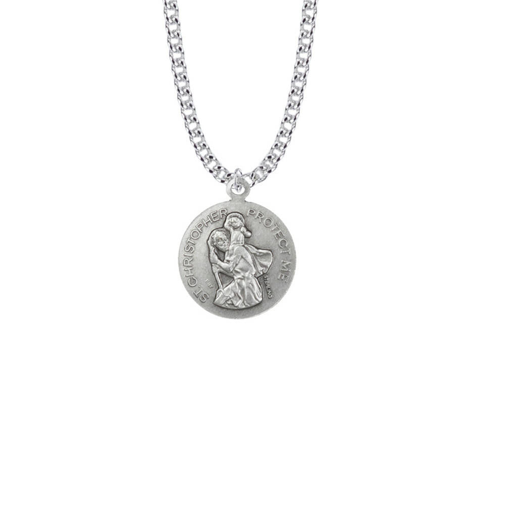 St Christopher Boys Soccer Necklace - Sterling Silver Round Medal On 20 Stainless Chain SM0930SH
