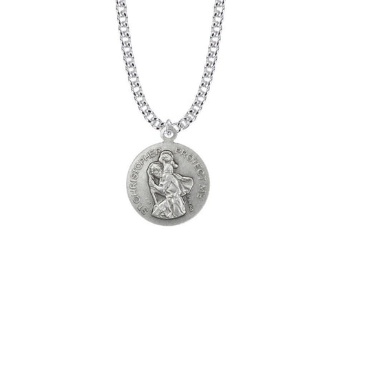 St Christopher Boys Soccer Necklace - Sterling Silver Round Medal On 20 Stainless Chain SM0930SH
