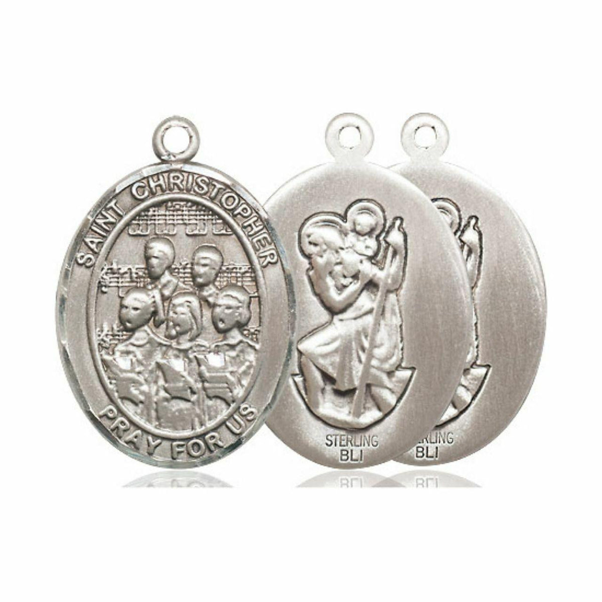 St Christopher Choir Medal - Sterling Silver Oval Pendant 3 Sizes