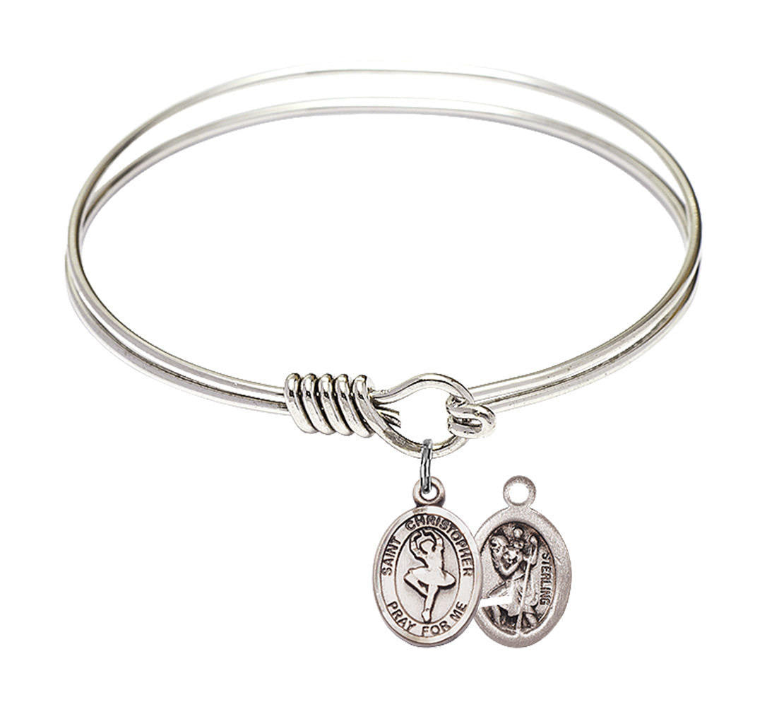 St Christopher - Dance Round Eye Hook Bangle Bracelet - Sterling Silver Charm - 6.25 Inch 9143SS