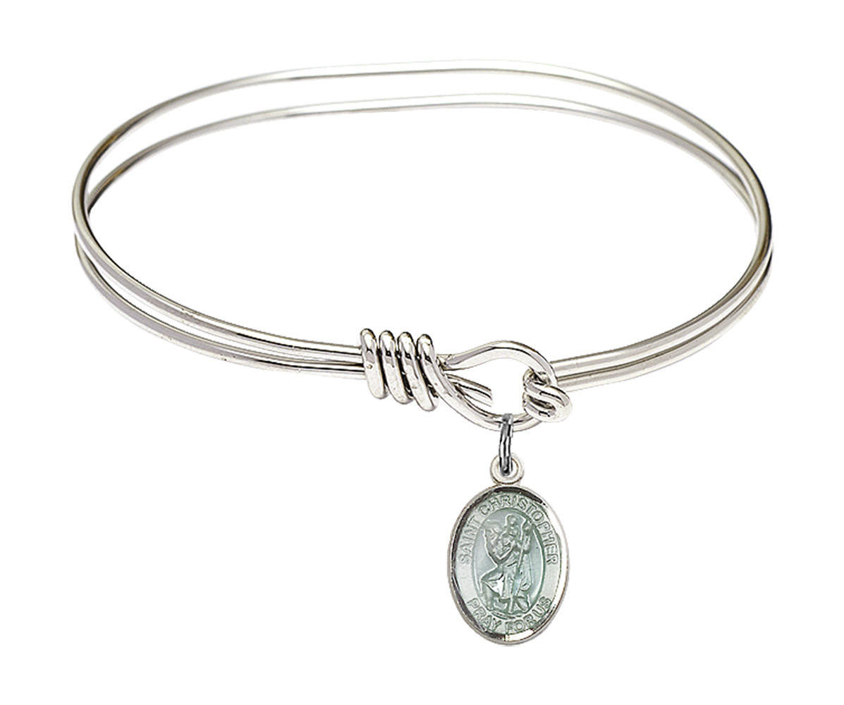 St Christopher Eye Hook Bangle Bracelet - Sterling Silver Charm 9022ESS
