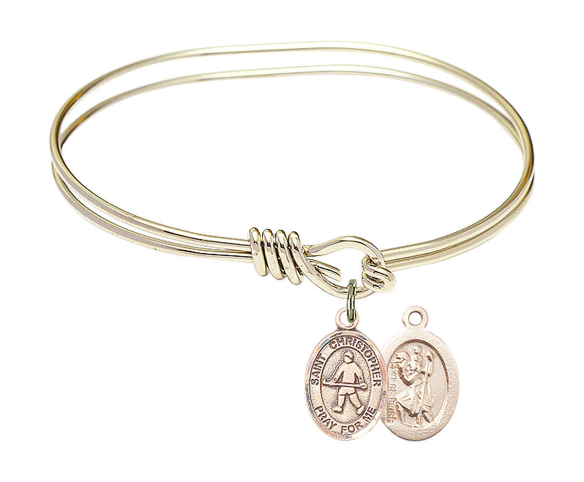 St Christopher - Field Hockey Eye Hook Bangle Bracelet - Gold-Filled Charm 9195GF
