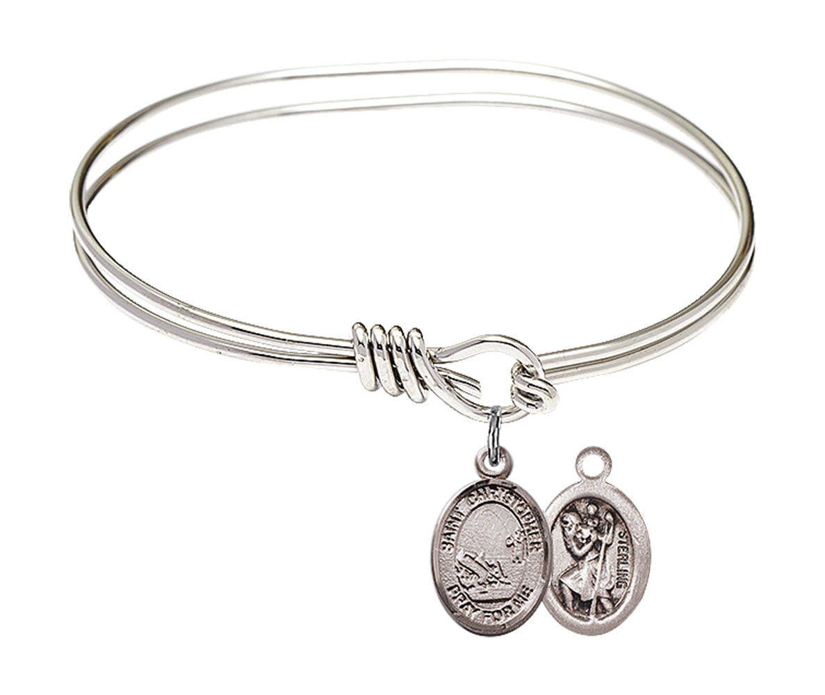 St Christopher - Fishing Eye Hook Bangle Bracelet - Sterling Silver Charm 9196SS