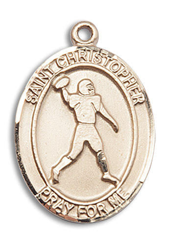 St Christopher Football Medal - 14kt Gold Oval Pendant 3 Sizes