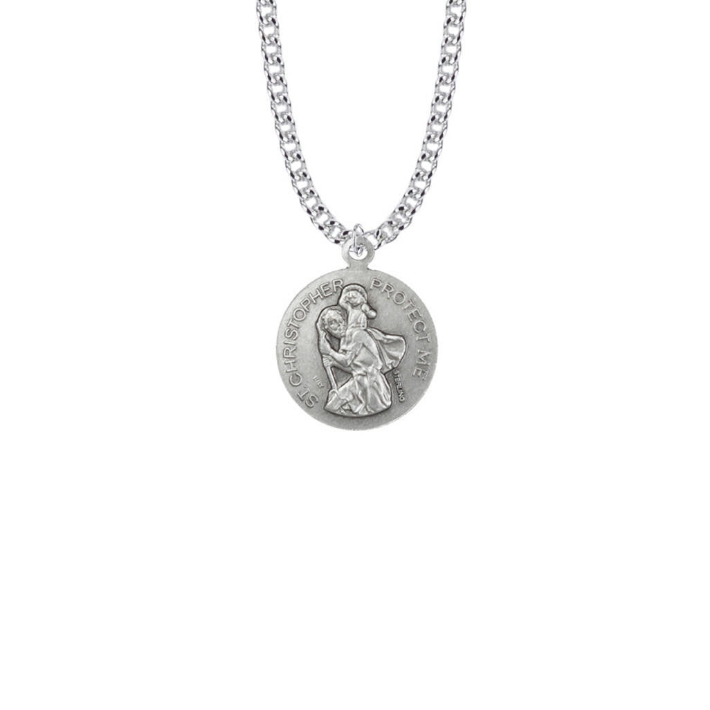 St Christopher Football Necklace - Sterling Silver Medal On 20 Stainless Chain SM8570SH