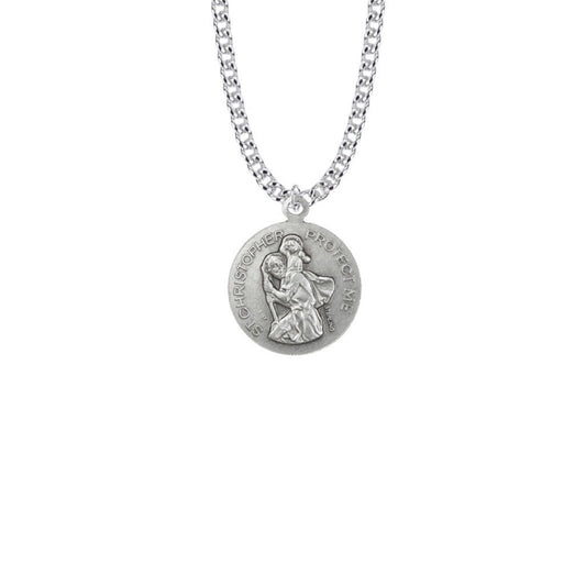 St Christopher Football Necklace - Sterling Silver Medal On 20 Stainless Chain SM8570SH