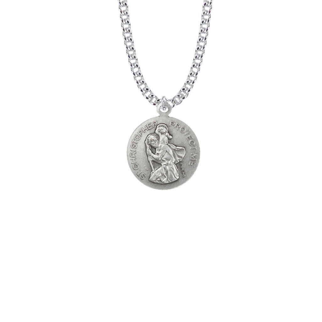 St Christopher Football Necklace - Sterling Silver Round Medal On 20 Stainless Chain SM0929SH