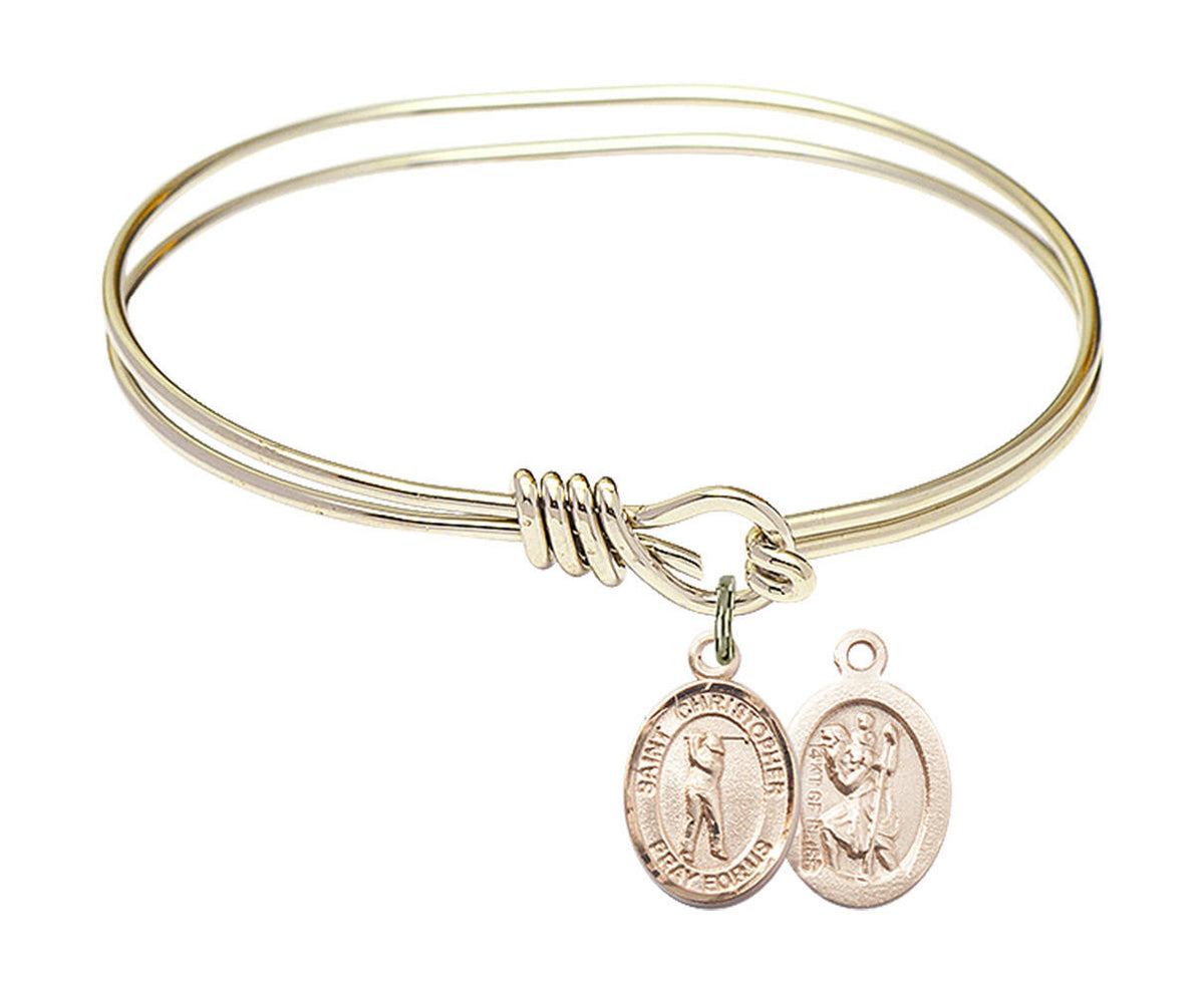 St Christopher - Golf Eye Hook Bangle Bracelet - Gold-Filled Charm 9152GF