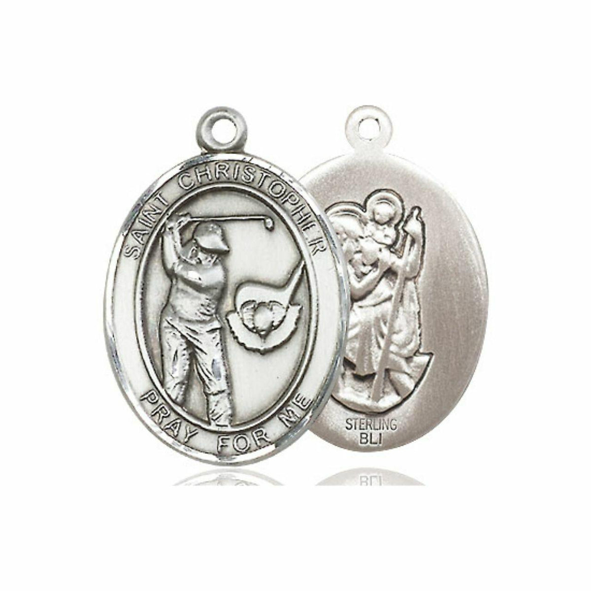 St Christopher Golf Medal - Sterling Silver Oval Pendant 2 Sizes