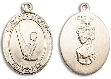 St Christopher Gymnastics Medal - 14kt Gold Oval Pendant 3 Sizes