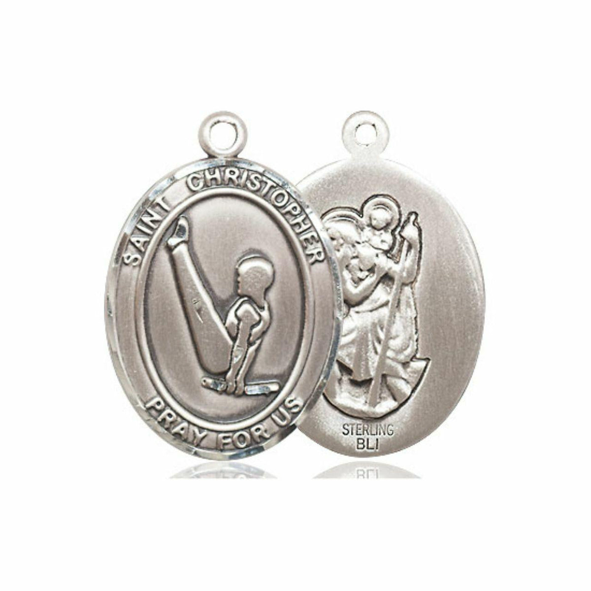St Christopher Gymnastics Medal - Sterling Silver Oval Pendant 3 Sizes