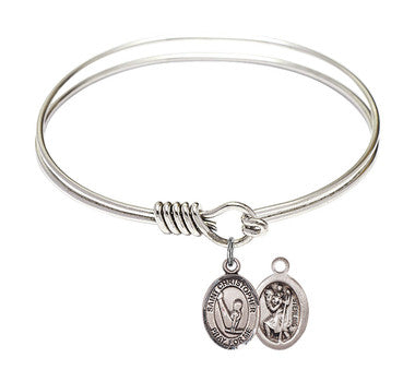 St. Christopher Gymnastics Round Eye Hook Bangle Bracelet - Sterling Silver Charm - 6.25 Inch (9142SS)
