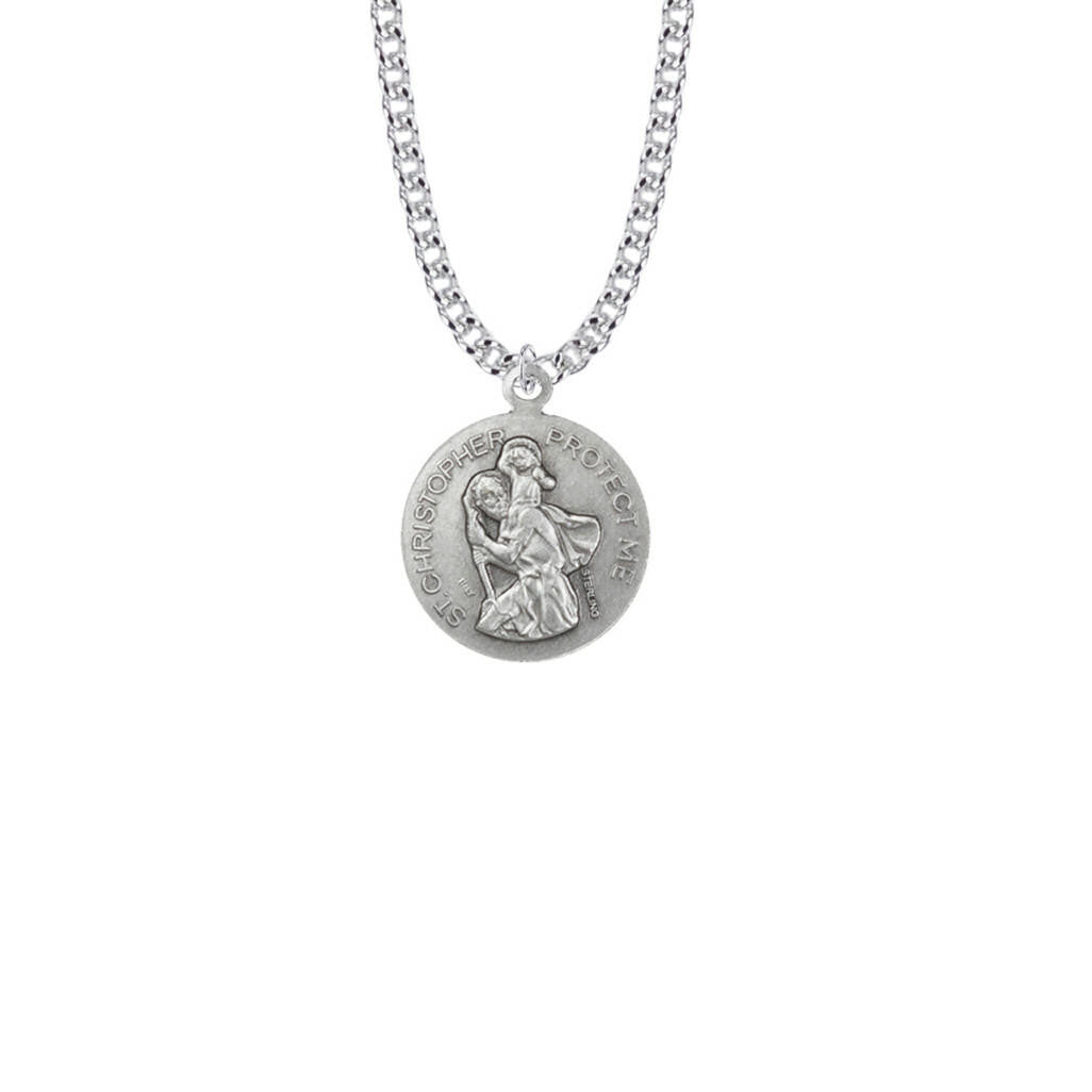 St Christopher Hockey Necklace - Sterling Silver Round Medal On 20 Stainless Chain SM0932SH