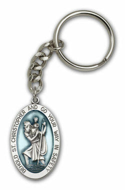 St. Christopher Keychain - Silver Finish 5851ESRCS