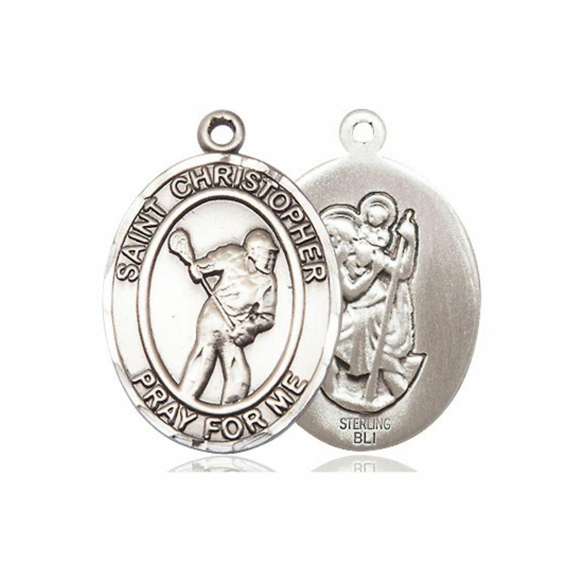 St Christopher Lacrosse Medal - Sterling Silver Pendant 2 Sizes