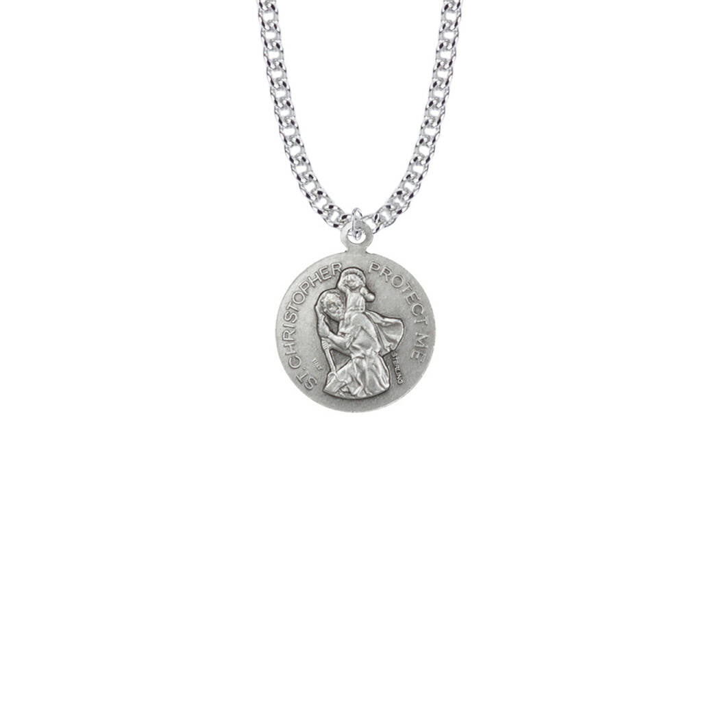 St Christopher Lacrosse Necklace - Sterling Silver Medal On 20 Stainless Chain SM8593SH