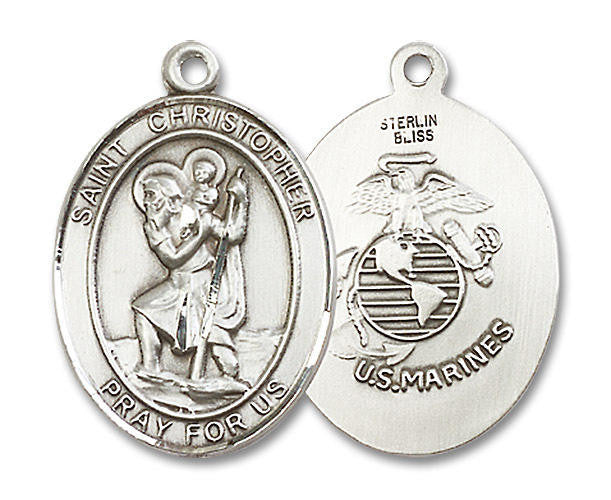 St Christopher Marines Medal - Sterling Silver Oval Pendant 3 Sizes