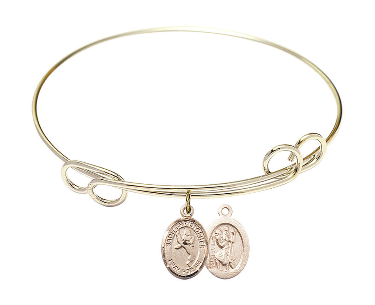 St Christopher - Martial Arts Double Loop Bangle Bracelet - Gold-Filled Charm