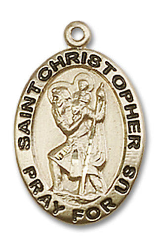 St Christopher Medal - 14kt Gold 3/4 x 1/2 Oval Pendant 3980