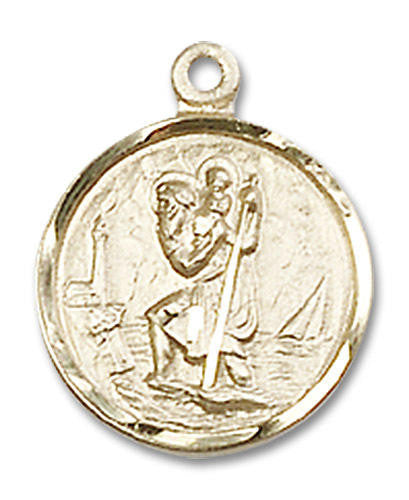 St Christopher Medal - 14kt Gold 5/8 x 1/2 Round Pendant 0601C